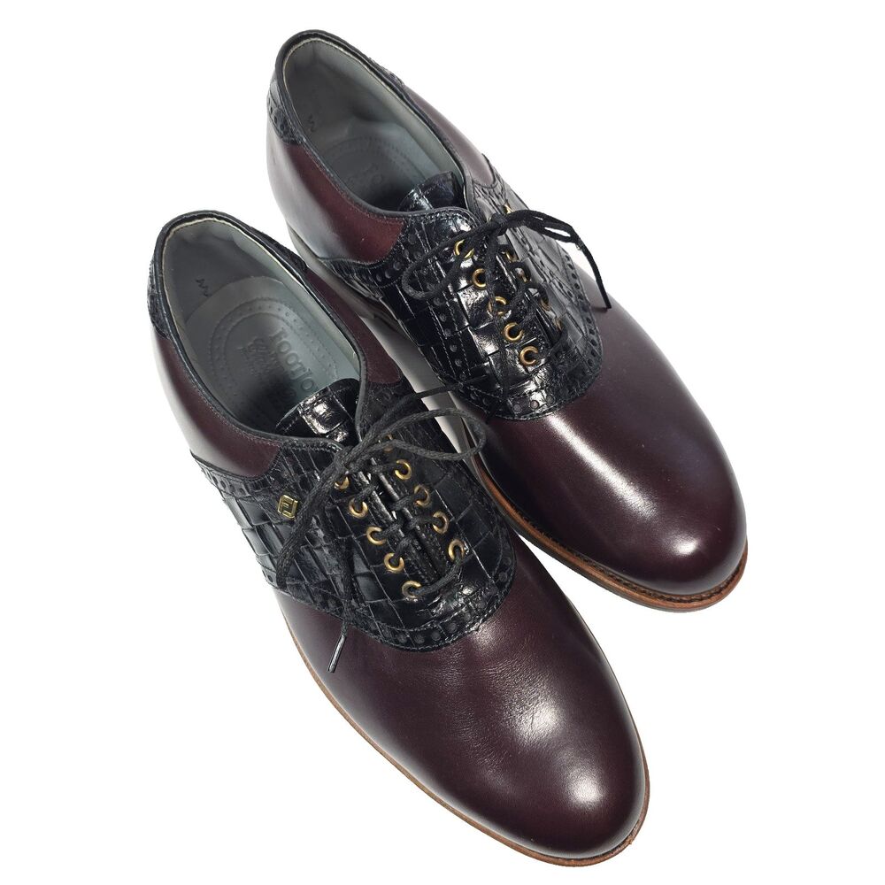 FootJoy Classics Dry 50218 Golf Shoes Men's 9D Burgundy Black Croc Leather USA